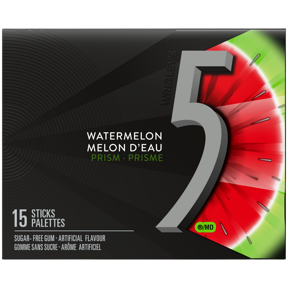 5 Gum Prism Watermelon Sugar-Free Gum, 15 Sticks