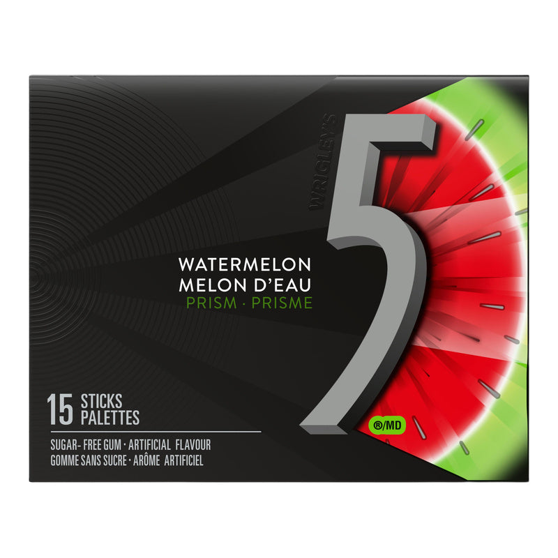 5 Gum Prism Watermelon Sugar-Free Gum, 15 Sticks