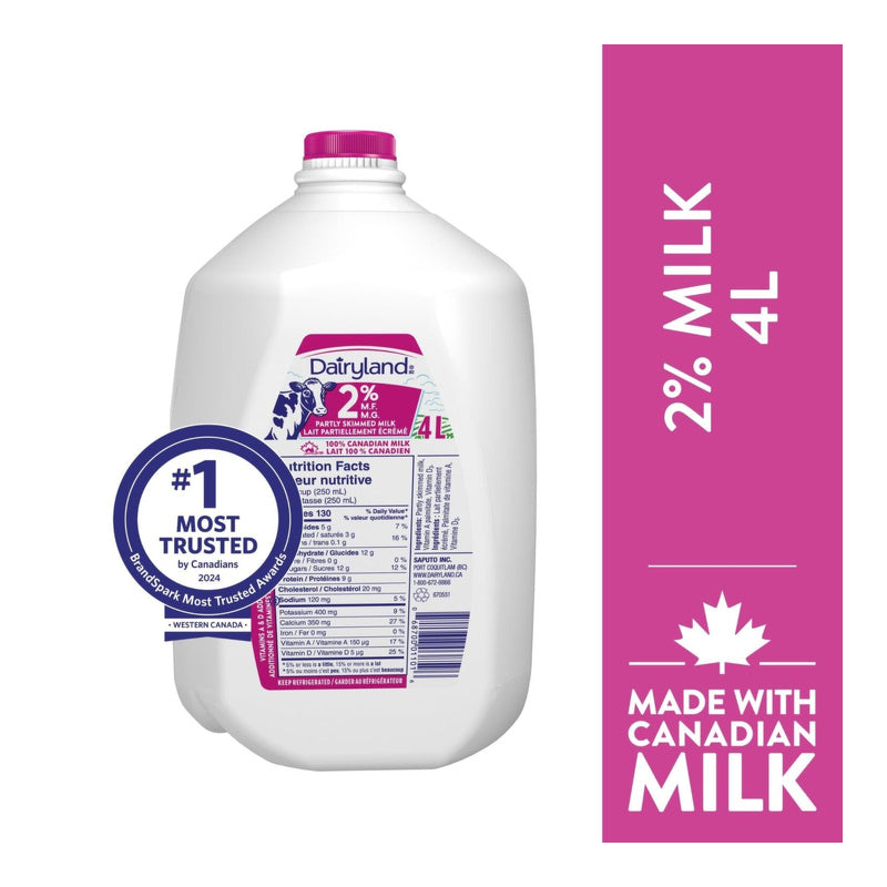 Dairyland Partly Skimmed Milk, 2% M.F., 4 L