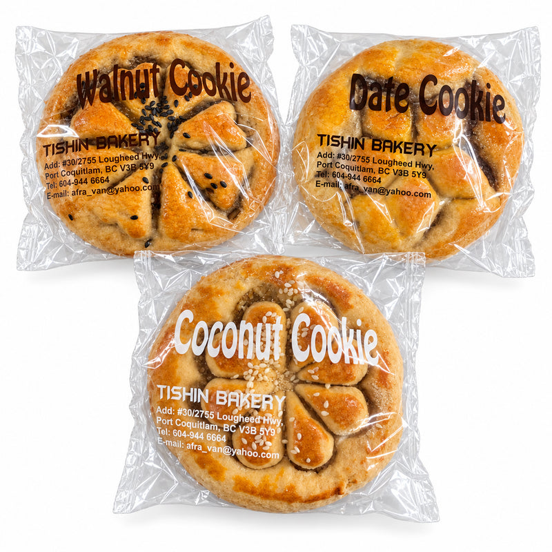 Tishin Bakery cookies — walnut, date and coconut varieties